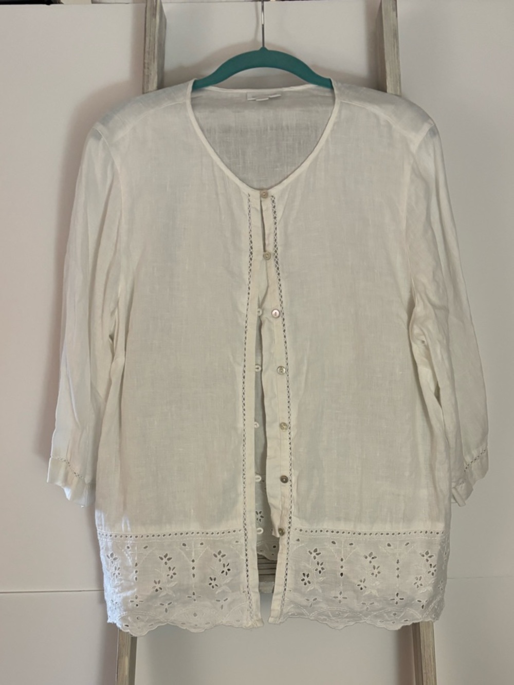 Love Linen J.Jill large blouse, eyelet, casual, cottage, costal, whimsical, boho